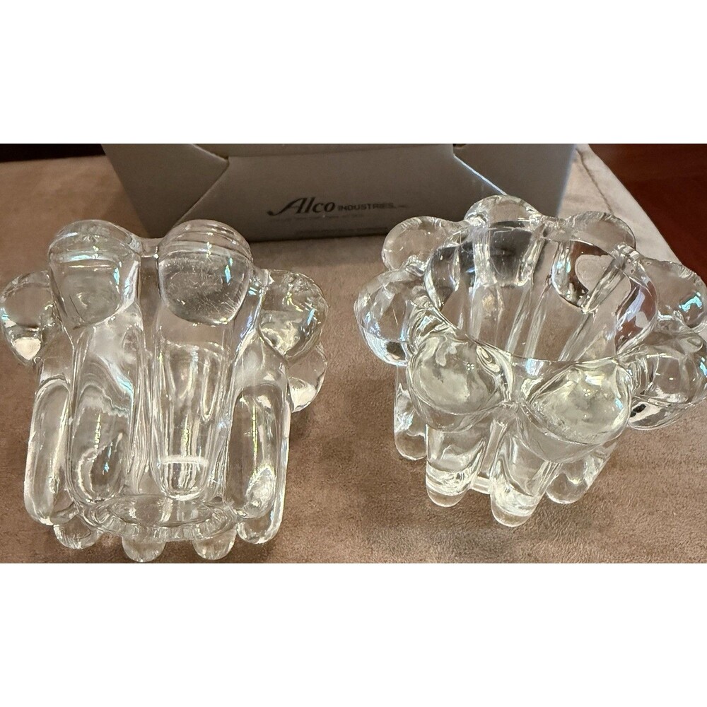 Alco Industries Crystal Clear Flower 2pc Candleholder Set Votive/Taper No.0011